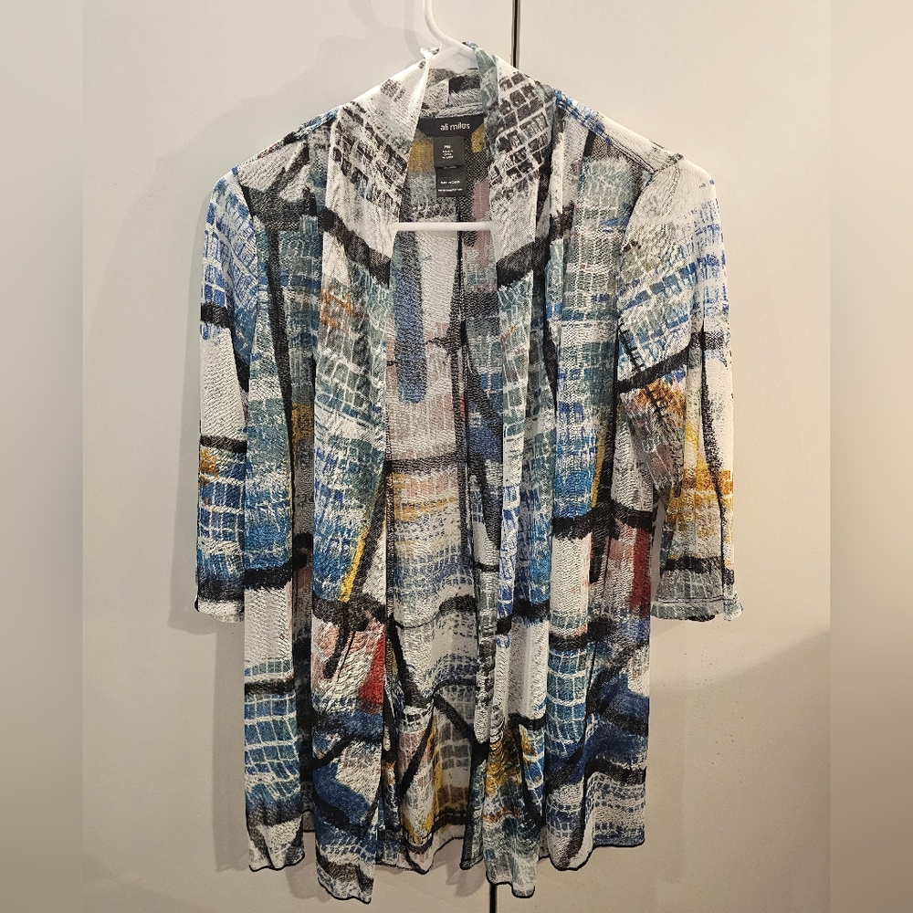 Ali Miles Blue and Black Lightweight Jacket with Abstract Print